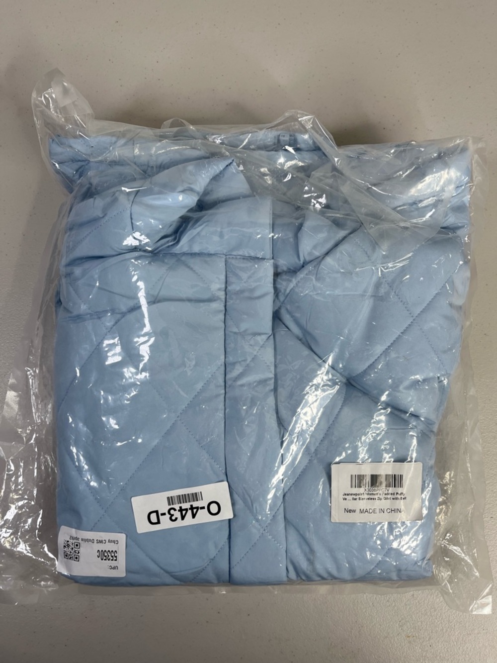 Jeanewpole1 Quilted Belted Sleeveo, Vest Jacket - Light Blue, size S,  NWT - Picture 11 of 12